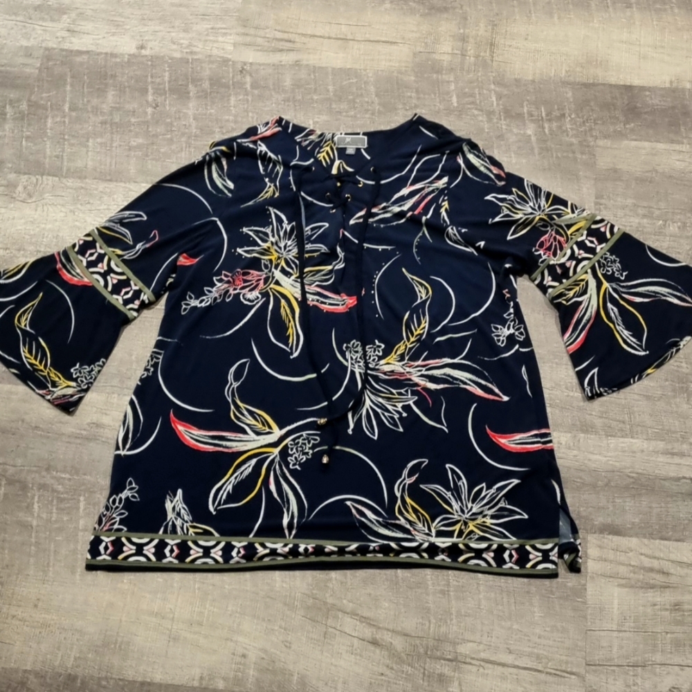 Navy Blue Floral Blouse